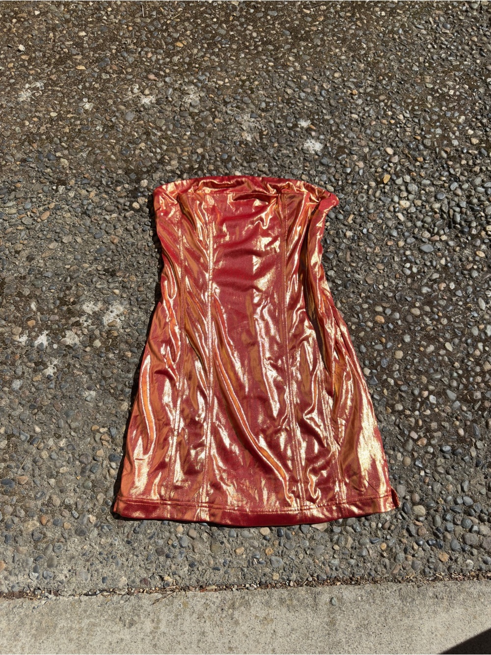 Urban Outfitters Metallic Red-Orange Strapless Mini Dress